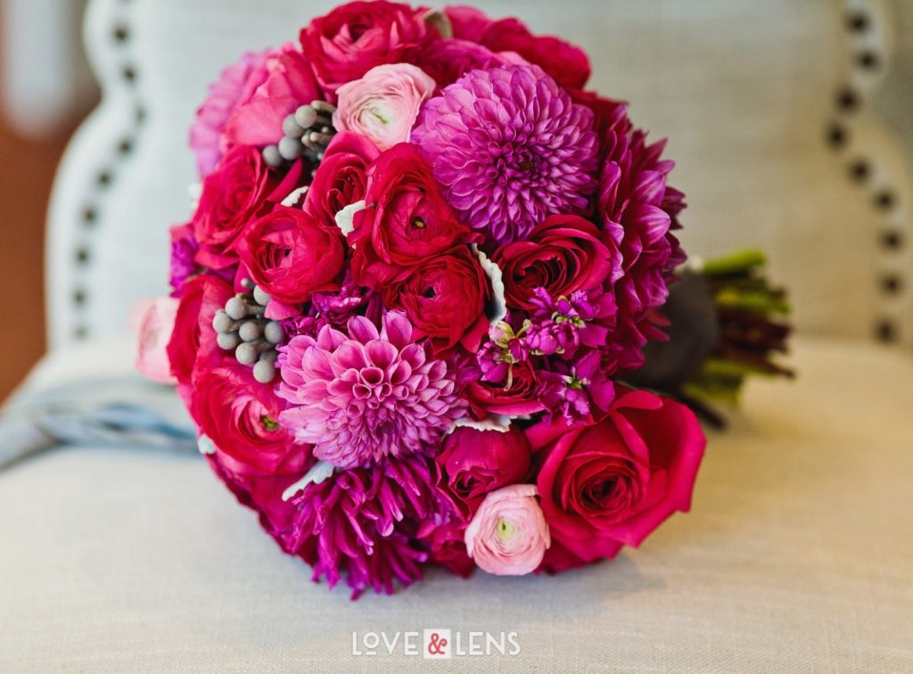 Monochromatic pink and red bridal bouquet
